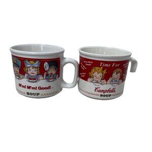 Vintage 1997-98 Campbell Soup Mug Cup Bowls Set of 2 Size 3.5”T